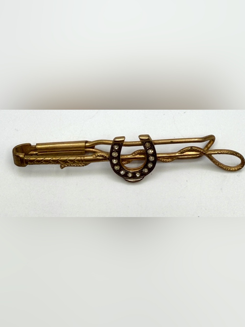 VTG Anson Horseshoe Tie Bar in Gold Tone with Rhinestones